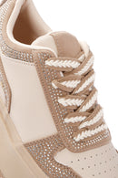 Kadın Bej Kalın Tabanlı Taşlı Bağcıklı Sneaker | Derimod Kadın Bej Kalın Tabanlı Taşlı Bağcıklı Sneaker | Derimod