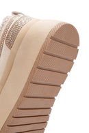 Kadın Bej Kalın Tabanlı Taşlı Bağcıklı Sneaker | Derimod Kadın Bej Kalın Tabanlı Taşlı Bağcıklı Sneaker | Derimod