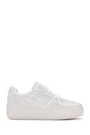 Women's White Thick Soled Stone Sneaker | Derimod Women's White Thick Soled Stone Sneaker | Derimod