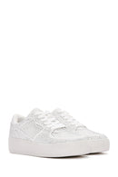 Women's White Thick Soled Stone Sneaker | Derimod Women's White Thick Soled Stone Sneaker | Derimod