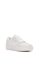 Women's White Thick Soled Stone Sneaker | Derimod Women's White Thick Soled Stone Sneaker | Derimod