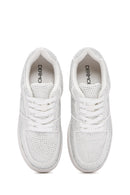 Women's White Thick Soled Stone Sneaker | Derimod Women's White Thick Soled Stone Sneaker | Derimod