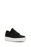 Women's Black Thick Soled Stone Sneaker | Derimod Women's Black Thick Soled Stone Sneaker | Derimod