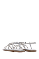 Kadın Gümüş Bilekten Bantlı Taşlı Sandalet | Derimod Kadın Gümüş Bilekten Bantlı Taşlı Sandalet | Derimod