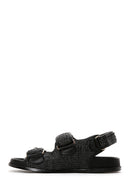 Women's Black Ankle Strap Double Buckle Straw Sandals | Derimod Women's Black Ankle Strap Double Buckle Straw Sandals | Derimod