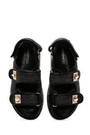 Women's Black Ankle Strap Double Buckle Straw Sandals | Derimod Women's Black Ankle Strap Double Buckle Straw Sandals | Derimod