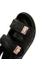 Kadın Siyah Bilekten Bantlı Çift Tokalı Hasır Sandalet | Derimod Kadın Siyah Bilekten Bantlı Çift Tokalı Hasır Sandalet | Derimod