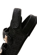 Women's Black Ankle Strap Double Buckle Straw Sandals | Derimod Women's Black Ankle Strap Double Buckle Straw Sandals | Derimod