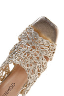 Kadın Altın Bilekten Bantlı Metalik Topuklu Örgü Desenli Sandalet | Derimod Kadın Altın Bilekten Bantlı Metalik Topuklu Örgü Desenli Sandalet | Derimod