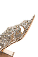 Women's Gold Ankle Strap Metallic Heeled Knit Pattern Sandals | Derimod Women's Gold Ankle Strap Metallic Heeled Knit Pattern Sandals | Derimod