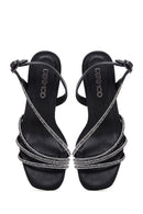 Women's Black Ankle Strap Stone Thin Heel Sandals | Derimod Women's Black Ankle Strap Stone Thin Heel Sandals | Derimod