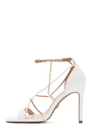 Women's White Ankle Chain-Tied Thin Heel Sandals | Derimod Women's White Ankle Chain-Tied Thin Heel Sandals | Derimod