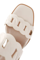 Women's Cream Thick Heeled Slippers | Derimod Women's Cream Thick Heeled Slippers | Derimod