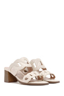 Women's Cream Thick Heeled Slippers | Derimod Women's Cream Thick Heeled Slippers | Derimod