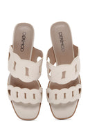 Women's Cream Thick Heeled Slippers | Derimod Women's Cream Thick Heeled Slippers | Derimod