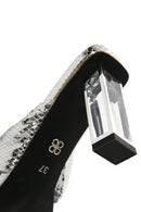 Women's Silver Transparent Thick Heeled Metallic Slippers | Derimod Women's Silver Transparent Thick Heeled Metallic Slippers | Derimod