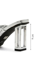 Women's Silver Transparent Thick Heeled Metallic Slippers | Derimod Women's Silver Transparent Thick Heeled Metallic Slippers | Derimod