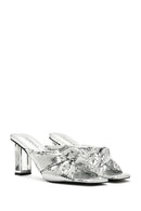 Women's Silver Transparent Thick Heeled Metallic Slippers | Derimod Women's Silver Transparent Thick Heeled Metallic Slippers | Derimod