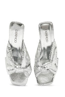 Women's Silver Transparent Thick Heeled Metallic Slippers | Derimod Women's Silver Transparent Thick Heeled Metallic Slippers | Derimod