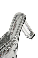 Women's Silver Transparent Thick Heeled Metallic Slippers | Derimod Women's Silver Transparent Thick Heeled Metallic Slippers | Derimod