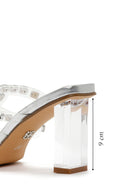 Women's Silver Transparent Thick Heeled Slippers | Derimod Women's Silver Transparent Thick Heeled Slippers | Derimod