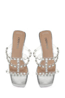 Women's Silver Transparent Thick Heeled Slippers | Derimod Women's Silver Transparent Thick Heeled Slippers | Derimod