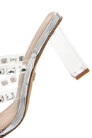 Women's Silver Transparent Thick Heeled Slippers | Derimod Women's Silver Transparent Thick Heeled Slippers | Derimod