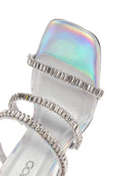 Women's Silver Stone Wedge Heeled Slippers | Derimod Women's Silver Stone Wedge Heeled Slippers | Derimod