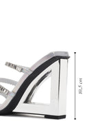 Women's Silver Stone Wedge Heeled Slippers | Derimod Women's Silver Stone Wedge Heeled Slippers | Derimod