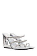 Women's Silver Stone Wedge Heeled Slippers | Derimod Women's Silver Stone Wedge Heeled Slippers | Derimod