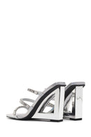Women's Silver Stone Wedge Heeled Slippers | Derimod Women's Silver Stone Wedge Heeled Slippers | Derimod