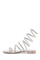 Kadın Gümüş Bilekten Bantlı Taşlı Sandalet | Derimod Kadın Gümüş Bilekten Bantlı Taşlı Sandalet | Derimod