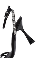 Women's Black Ankle Strap Jeweled Thin Heel Sandals | Derimod Women's Black Ankle Strap Jeweled Thin Heel Sandals | Derimod