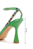 Women Green Ankle Strap Stone Embellished Thin Heel Sandals | Derimod Women Green Ankle Strap Stone Embellished Thin Heel Sandals | Derimod