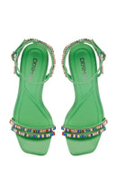 Women Green Ankle Strap Stone Embellished Thin Heel Sandals | Derimod Women Green Ankle Strap Stone Embellished Thin Heel Sandals | Derimod
