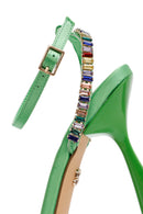 Women Green Ankle Strap Stone Embellished Thin Heel Sandals | Derimod Women Green Ankle Strap Stone Embellished Thin Heel Sandals | Derimod