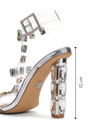 Kadın Gümüş Bilekten Bantlı Taşlı İnce Topuklu Sandalet | Derimod Kadın Gümüş Bilekten Bantlı Taşlı İnce Topuklu Sandalet | Derimod