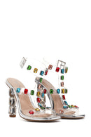 Kadın Gümüş Bilekten Bantlı Taşlı İnce Topuklu Sandalet | Derimod Kadın Gümüş Bilekten Bantlı Taşlı İnce Topuklu Sandalet | Derimod