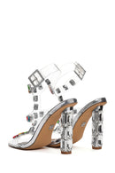 Kadın Gümüş Bilekten Bantlı Taşlı İnce Topuklu Sandalet | Derimod Kadın Gümüş Bilekten Bantlı Taşlı İnce Topuklu Sandalet | Derimod