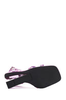 Kadın Mor Bilekten Tokalı Dolgu Topuklu Metalik Sandalet | Derimod Kadın Mor Bilekten Tokalı Dolgu Topuklu Metalik Sandalet | Derimod