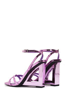Kadın Mor Bilekten Tokalı Dolgu Topuklu Metalik Sandalet | Derimod Kadın Mor Bilekten Tokalı Dolgu Topuklu Metalik Sandalet | Derimod