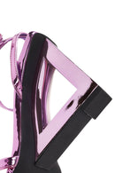 Kadın Mor Bilekten Tokalı Dolgu Topuklu Metalik Sandalet | Derimod Kadın Mor Bilekten Tokalı Dolgu Topuklu Metalik Sandalet | Derimod