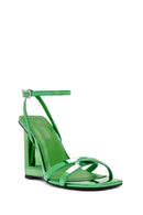Kadın Yeşil Bilekten Tokalı Dolgu Topuklu Metalik Sandalet | Derimod Kadın Yeşil Bilekten Tokalı Dolgu Topuklu Metalik Sandalet | Derimod