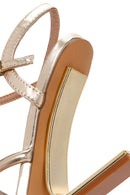 Kadın Altın Bilekten Bantlı Metalik Topuklu Sandalet | Derimod Kadın Altın Bilekten Bantlı Metalik Topuklu Sandalet | Derimod