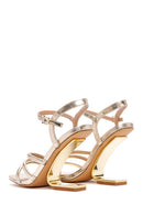 Women's Gold Ankle Strap Metallic Heeled Sandals | Derimod Women's Gold Ankle Strap Metallic Heeled Sandals | Derimod