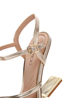Women's Gold Ankle Strap Metallic Heeled Sandals | Derimod Women's Gold Ankle Strap Metallic Heeled Sandals | Derimod