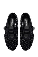 Women's Black Stone Studded Ballet Flats | Derimod Women's Black Stone Studded Ballet Flats | Derimod