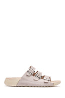 Women's Gray Buckle Leather Comfort Slippers | Derimod Women's Gray Buckle Leather Comfort Slippers | Derimod
