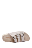 Women's Gray Buckle Leather Comfort Slippers | Derimod Women's Gray Buckle Leather Comfort Slippers | Derimod