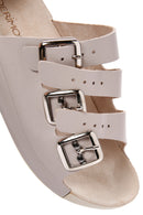 Women's Gray Buckle Leather Comfort Slippers | Derimod Women's Gray Buckle Leather Comfort Slippers | Derimod
